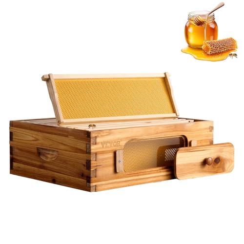 VEVOR Bienenstock-Starterset, mittlere Box, 100% mit Bienenwachs beschichtetes Tannenholz, Langstroth-Bienenstock-Set mit 10 Rahmen und Mittelwänden, transparente Bienenfenster aus Acryl von VEVOR
