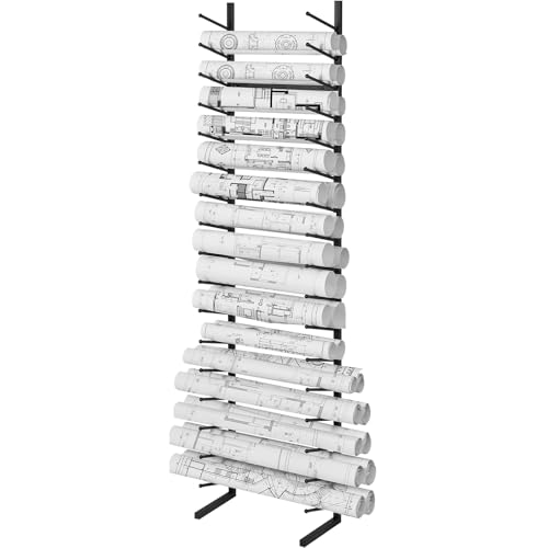 VEVOR Blaupausen-Aufbewahrungsregal, Hängendes Poster-Präsentationsregal mit 16 Ebenen, Vertikaler Blaupausen-Rollenordnerhalter 2 Rollen/Reifen, Rollordner-Aufbewahrungsregal 540 x 285 x 2125 mm von VEVOR