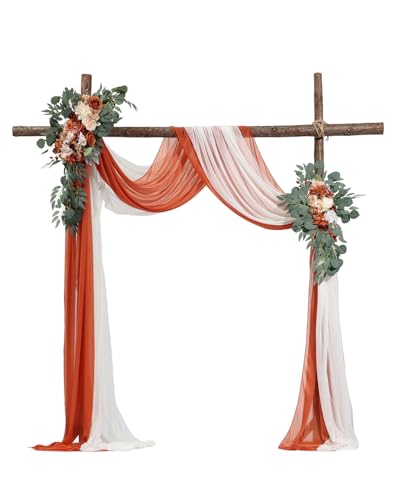 VEVOR Blumenset für Hochzeit Bogen, orangefarbene Blumen für Traubogen mit Vorhängen (4er-Set) – 2 Blumenarrangements, 2 transparente Vorhänge, für Zeremoniensträuße, Empfangshintergrunddekoration von VEVOR