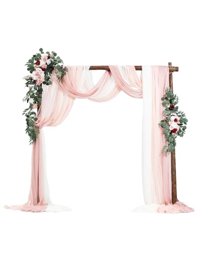 VEVOR Blumenset für Hochzeit Bogen, rosa Blumenset für Traubogen mit Vorhängen (5er-Set) – 2 Blumenarrangements, 3 transparente Vorhänge, für Zeremoniensträuße, Empfangshintergrunddekoration von VEVOR