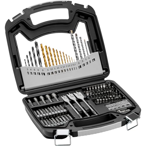 VEVOR Bohrerset 101-teilig, Bohrer- und Schrauberbit-Set, Schraubendreherbit-Set geeignet zum Bohren und Schrauben in Holz, Metall und Zement, Bohrer-Sets Kombi-Set sortiert in geordneter Tragkoffer von VEVOR