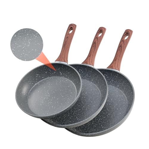 VEVOR Bratpfannen Set 3-tlg. (250/280 / 325 mm), Hochleistungs-Bratpfannen aus Aluminium (Antihaftbeschichtet), Kochpfanne Küchenkochgeschirr geeignet für Gas Elektro Induktion Grau von VEVOR