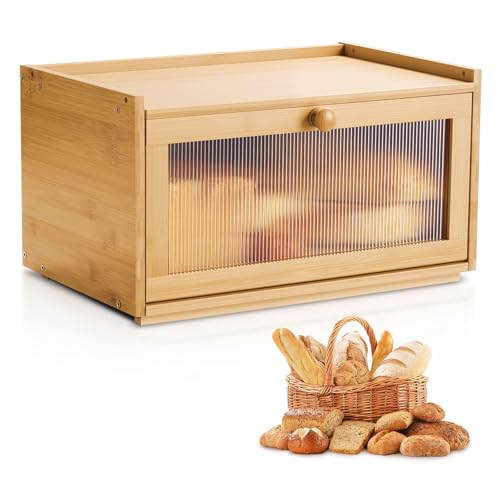 VEVOR Brotkasten für Küchentheke Brotbehälter Brotbox Brot-Organizer aus Holz für selbstgebackenes Brot, Aufbewahrungsbehälter mit gewellter Acryl-Türplatte, Brotaufbewahrung Natur von VEVOR