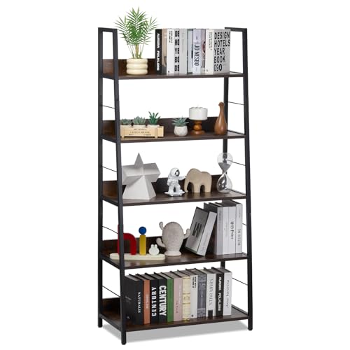 VEVOR Bücherregal aus Metall, 5-stöckiges Industrie trapezförmiges Bücherregal, Vintage-Aufbewahrungsbücherregal mit offenen Regalen, freistehendes Ausstellungsregal Lagerregal 70x35x150cm von VEVOR