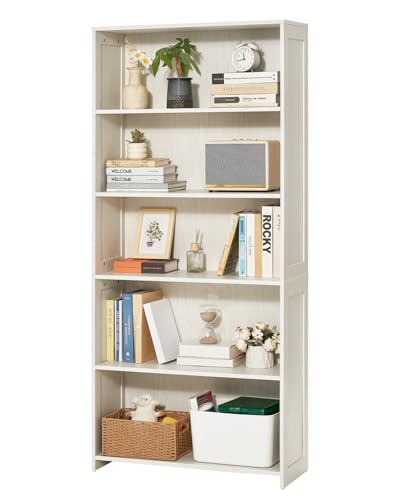 VEVOR Bücherregal mit 6 rechteckigen Fächern & höhenverstellbarem Regal, 1735 mm hohe Standregal Aufbewahrungsregal aus E1 Spanplatte, Ausstellungsregal für Wohnzimmer Schlafzimmer Büro Weiß von VEVOR