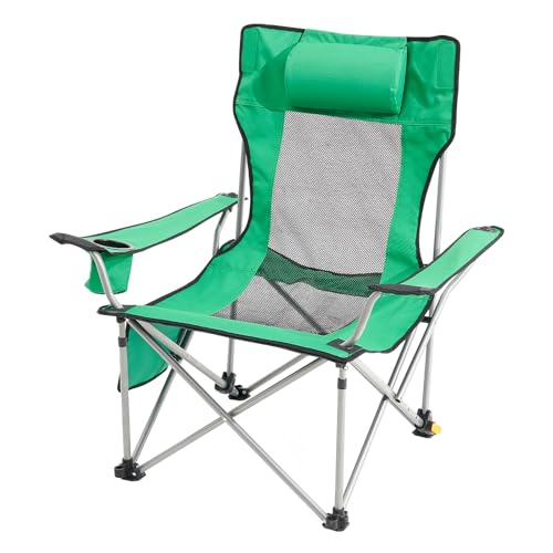 VEVOR Campingstuhl 150 kg, Campingliege, 4-Fach belastbarer Gartenstuhl mit Fußstütze, Getränkehalter, Seitentasche und Kopfstütze, Klappstuhl für Camping, Angeln und Outdoor-Aktivitäten, Grün von VEVOR