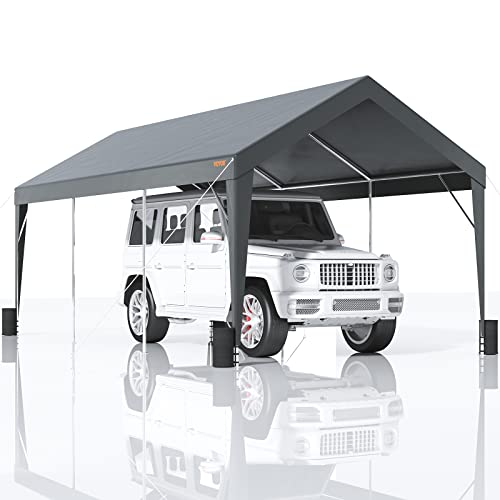 VEVOR Carport Hochleistungs 3x6x2,8m Auto Vordach Outdoor Garage Shelter mit 8 verstärkten Stangen und 4 beschwerten Taschen UV-beständig wasserdicht Auto Garage Zelt für Party Garten Boot dunkelgrau von VEVOR