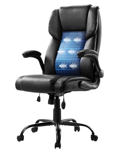 VEVOR Chefsessel Bürostuhl Drehstuhl mit hoher Rückenlehne & Lendenwirbelstütze & klappbaren Armlehnen, ergonomischer Schreibtischstuhl mit Neigung & Höhe, für Arbeit Arbeitszimmer Spielen von VEVOR