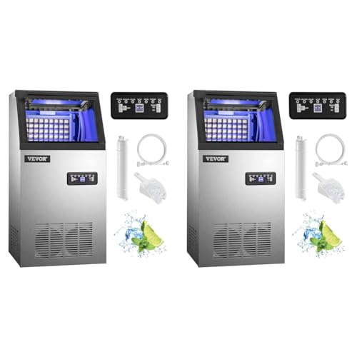 VEVOR Commercial Food Grade Ice Cube Machine 68 kg/24h, multifunktionale Eiswürfelmaschine aus Edelstahl 280 Watt Intelligentes LCD-Bedienfeld, für Café, Bar etc. (Packung mit 2) von VEVOR