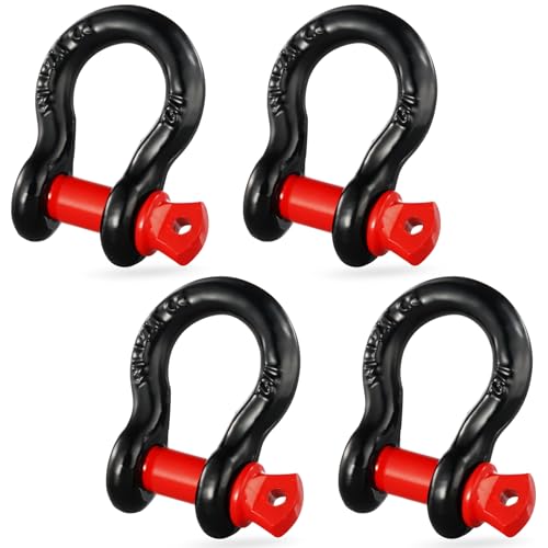 VEVOR D-Ring-Schäkel 2 Tonnen, 4er-Set Schäkel aus legiertem Stahl, 8 Tonnen Bruchfestigkeit, mit 15 mm Schraubstift, Abschleppschäkel für Geländefahrzeuge für Jeep-Trucks, Schwarz von VEVOR