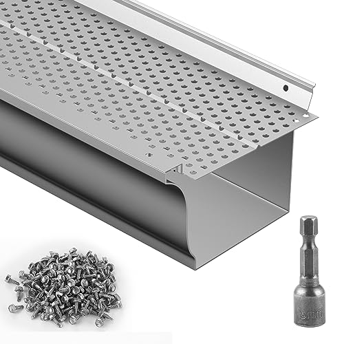 VEVOR Dachrinnenschutz, 12,7 cm breit, Aluminium-Blattfilter, selbstgemachte Dachrinnenabdeckung, 52 Stück, 63,4 m Gesamtlänge, φ 4 mm Lochdurchmesser und 0,5 mm dick, passend für jeden Dachrinnentyp von VEVOR