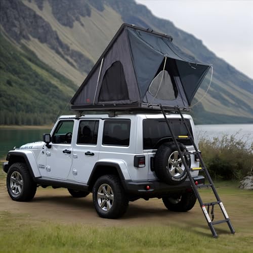 VEVOR Dachzelt mit Hartschale Autozelt Camping für 2–3 Personen, Hartschalen-Dachzelt mit Verstellbarer Teleskopleiter, Dicker Matratze wasserdicht Winddicht für Jeep SUV Van Pickup dreieckig Schwarz von VEVOR
