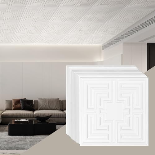 VEVOR Deckenpaneele, 12er-Set 605 x 605 mm, Deckenplatten aus PVC, Kunststoff-Deckenfliesen zum Aufkleben, Wandpaneele, Deckenverkleidung als Dekoration für Zuhause/Büro, Weiß Echo-Muster VEVOR Deckenpaneele, 12er-Set 605 x 605 mm, Deckenplatten aus PVC, Kunststoff-Deckenfliesen zum Aufkleben, Wandpaneele, Deckenverkleidung als Dekoration für Zuhause/Büro, Weiß Echo-Muster von VEVOR