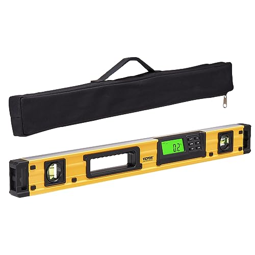 VEVOR Digitaler Neigungssensor Aluminium Wasserwaage mit LCD-Bildschirm 600mm Länge 3 Libellen Messbereich von 0-360°(4x90°) 0,5mm/m Genauigkeit Speicheraufzeichnungs- & Hold-Funktion von VEVOR