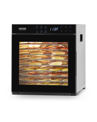 VEVOR Dörrgerät Dörrautomat 10 Edelstahlschalen, elektrischer 1000 W Futtertrockner mit einstellbarer Temperatur, Gefriertrockner für Trockenfleisch Fleisch Obst Gemüse Kräuter Hundeleckerlis von VEVOR