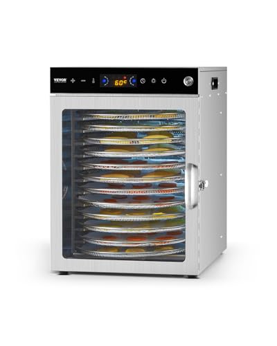 VEVOR Dörrgerät Dörrautomat 12 Edelstahlschalen, elektrischer 800 W Futtertrockner mit einstellbarer Temperatur, Gefriertrockner für Trockenfleisch Fleisch Obst Gemüse Kräuter Hundeleckerlis VEVOR Dörrgerät Dörrautomat 12 Edelstahlschalen, elektrischer 800 W Futtertrockner mit einstellbarer Temperatur, Gefriertrockner für Trockenfleisch Fleisch Obst Gemüse Kräuter Hundeleckerlis von VEVOR