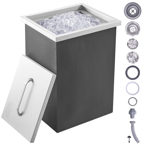 VEVOR Drop-in-Eisbox, 25,3 L Edelstahl-Eiskühler, 355 x 305 x 461 mm Kommerzieller Eisbehälter mit Abdeckung, Eingebaute Eisspeichertruhe, Abflussrohr und Ablassstopfen im Lieferumfang Enthalten von VEVOR