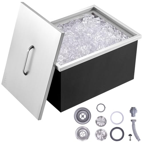 VEVOR Drop-in-Eisbox, 30,25 L Edelstahl-Eiskühler, 508 x 355 x 308 mm Kommerzieller Eisbehälter mit Abdeckung, Eingebaute Eisspeichertruhe, Abflussrohr und Ablassstopfen im Lieferumfang Enthalten VEVOR Drop-in-Eisbox, 30,25 L Edelstahl-Eiskühler, 508 x 355 x 308 mm Kommerzieller Eisbehälter mit Abdeckung, Eingebaute Eisspeichertruhe, Abflussrohr und Ablassstopfen im Lieferumfang Enthalten von VEVOR