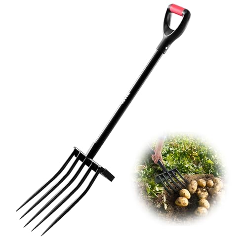 VEVOR Dunggabel, 5-Zinken-Gartenheugabel mit Mistgabel, 1050 mm Heugabel, Mistforke mit Y-Griff, Spatengabel aus geschmiedetem Stahl für Heu, Kartoffelkompostierung, Umpflanzen, Belüftung von VEVOR
