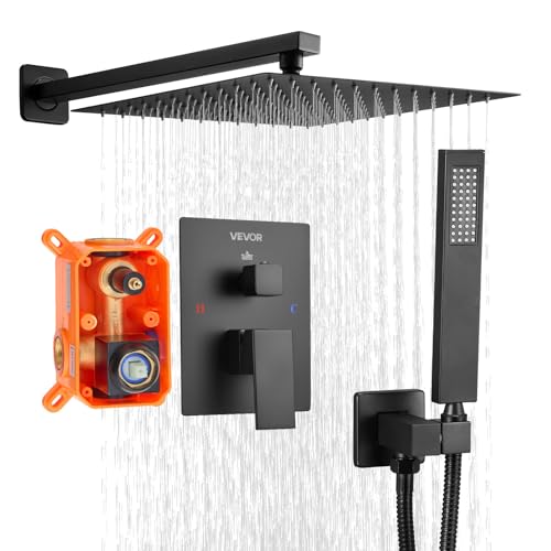 VEVOR Duscharmatur Regenduschsystem fürs Badezimmer Duschsystem mit 305 mm quadratischen Regenduschkopf & Handbrause, wandmontierte Badezimmerarmaturen mit Messingventil & Zierset, Mattschwarz VEVOR Duscharmatur Regenduschsystem fürs Badezimmer Duschsystem mit 305 mm quadratischen Regenduschkopf & Handbrause, wandmontierte Badezimmerarmaturen mit Messingventil & Zierset, Mattschwarz von VEVOR