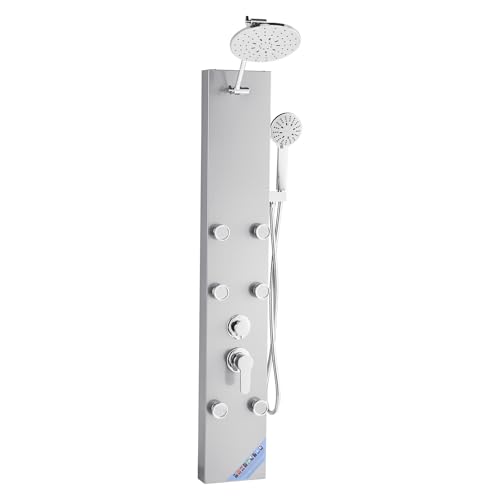 VEVOR Duschpaneel-Turmsystem (3 in 1) mit Regenwasserfall-Duschkopf, (124 cm) Duschsäule aus gebürstetem Edelstahl, Regenmassagesystem zur Wandmontage, mit Handbrause & 6 kleiner Massagedüsen von VEVOR