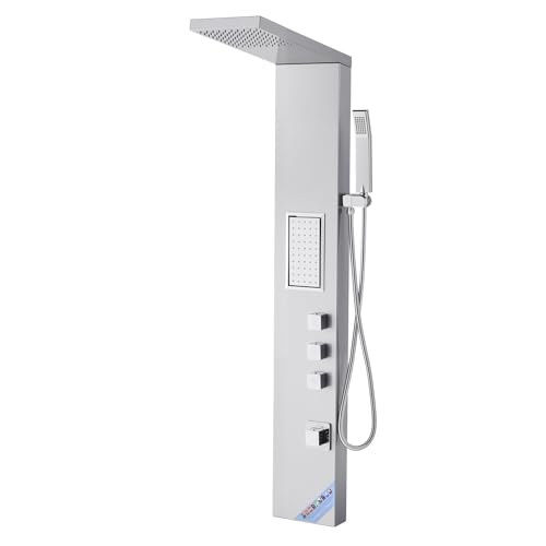 VEVOR Duschpaneel-Turmsystem (3 in 1) mit Regenwasserfall-Duschkopf, (1345 mm) Duschsäule aus gebürstetem Edelstahl, Regenmassagesystem zur Wandmontage, mit Handbrause & großem Körperstrahl von VEVOR