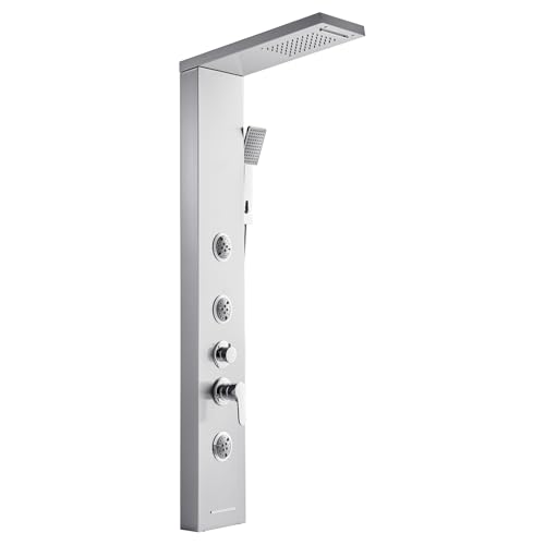 VEVOR Duschpaneel-Turmsystem (5 in 1) mit Regenwasserfall-Duschkopf, (1345 mm) Duschsäule aus Edelstahl, Regenmassagesystem zur Wandmontage, mit Handbrause & Wannenauslauf & 3 Körperdüsen von VEVOR