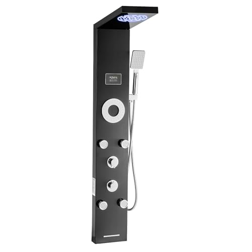 VEVOR Duschpaneel-Turmsystem (6 in 1) mit Regenwasserfall-Duschkopf & LED, (1345 mm) Duschsäule aus gebürstetem Edelstahl, Regenmassagesystem zur Wandmontage, mit 5 Körperdüsen (4 klein + 1 groß) von VEVOR