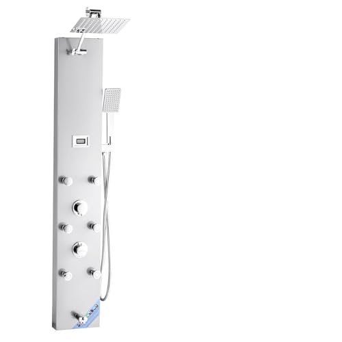 VEVOR Duschpaneel-Turmsystem mit Regenwasserfall-Duschkopf, (124 cm) Duschsäule aus gebürstetem Edelstahl, Regenmassagesystem zur Wandmontage, mit Handbrause & 6 kleiner Massagedüsen von VEVOR