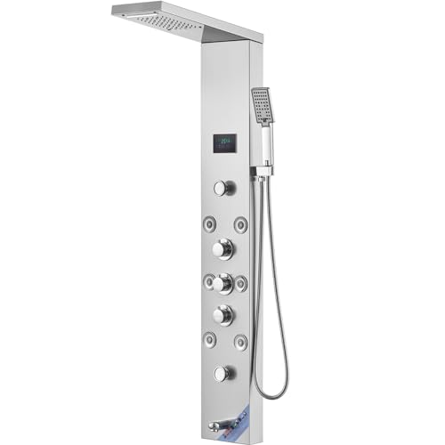 VEVOR Duschpaneelsystem, 6 Duschmodi, LED- und Bildschirm-Wasserkraft-Duschpaneelturm, Regenfall, Wasserfall, 8 Massagedüsen, Wannenauslauf, Handbrause, Wandduschset aus Edelstahl VEVOR Duschpaneelsystem, 6 Duschmodi, LED- und Bildschirm-Wasserkraft-Duschpaneelturm, Regenfall, Wasserfall, 8 Massagedüsen, Wannenauslauf, Handbrause, Wandduschset aus Edelstahl von VEVOR