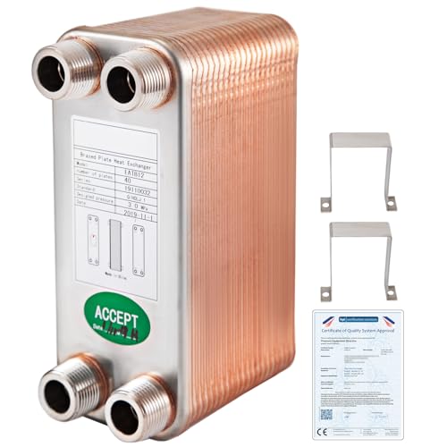 VEVOR EATB12 Plattenwärmetauscher Plattenwärmetauscher 40 Wärmetauscher 40 Plattenwärmetauscher Edelstahl 316 l Wärmetauscher Heizung Golden von VEVOR