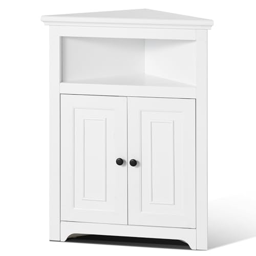 VEVOR Eckschrank Aufbewahrungsschrank mit 3-stufiger Regalen Mehrzweckschrank (845 mm Hohe) mit 2 Holztüren und verstellbaren Regalen, freistehender Küchenschrank für Wohnzimmer Waschküche, weiß von VEVOR