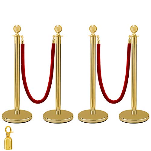 VEVOR Edelstahl Absperrpfosten Seil Abgrenzungsständer Kugelkopf 2 Rote Samtseile Goldene Säule 4 Packung Crowd Control Barriers VEVOR Edelstahl Absperrpfosten Seil Abgrenzungsständer Kugelkopf 2 Rote Samtseile Goldene Säule 4 Packung Crowd Control Barriers von VEVOR