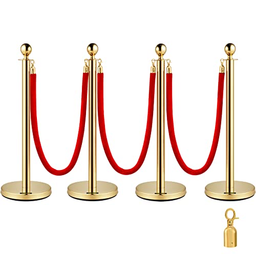 VEVOR Edelstahl Absperrpfosten Seil Abgrenzungsständer Kugelkopf 3 Rote Samtseile Goldene Säule 4 Packung Crowd Control Barriers Gold VEVOR Edelstahl Absperrpfosten Seil Abgrenzungsständer Kugelkopf 3 Rote Samtseile Goldene Säule 4 Packung Crowd Control Barriers Gold von VEVOR