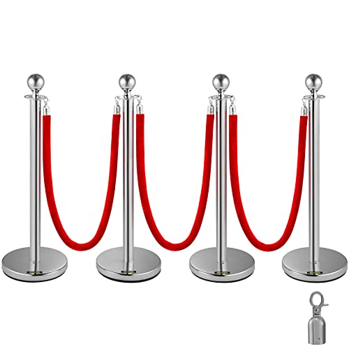 VEVOR Edelstahl Absperrpfosten Seil Abgrenzungsständer Kugelkopf 3 Rote Samtseile Silberne Säule 4 Packung Crowd Control Barriers VEVOR Edelstahl Absperrpfosten Seil Abgrenzungsständer Kugelkopf 3 Rote Samtseile Silberne Säule 4 Packung Crowd Control Barriers von VEVOR