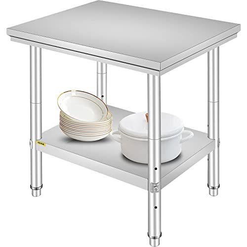 VEVOR Edelstahl Arbeitstisch Küche 60x76x80cm, Edelstahltisch mit Höhenverstellbarer Ablage, Küchetisch für küchenvorbereitungsarbeit von VEVOR