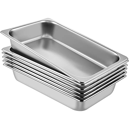 VEVOR GN 1/1 Gastronormbehälter Edelstahl 6 Stück, Essens Behälter Antihaft Teller, 53x32,5x10 cm, kommerzieller Warmhaltebehälter für Speisen, Torten, Aufläufe, Hotelpfanne Tisch Food Pan von VEVOR