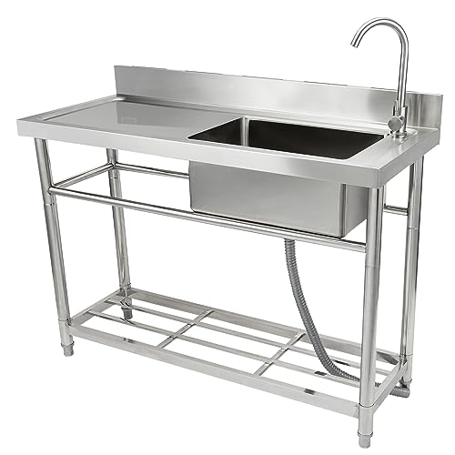 VEVOR Edelstahl-Waschbecken, 1 Fach, Freistehendes Waschbecken mit Werkbank-Wasserhahn und Beinen, 500 x 330 x 220 mm Kommerzielle Einzelspülbecken für Garage, Restaurant, Wäscherei von VEVOR