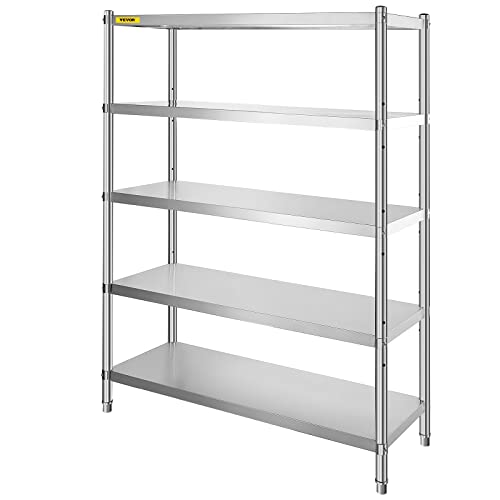 VEVOR Edelstahlregal 121,9 x 47 x 182,9 cm, Standregal für schwere Lasten mit 5 Böden, Gesamtkapazität 750 kg, Regal für Küche, Garage, Werkstatt von VEVOR