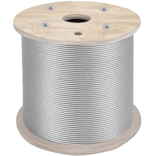 VEVOR Edelstahlseil, 6,4 mm x 61 m, Edelstahldrahtseil geflochten 7x19 Marinequalität Bruchfestigkeit 2900 kg für Geländer, Balustraden, Lichterketten zum Aufhängen, Zäune von VEVOR