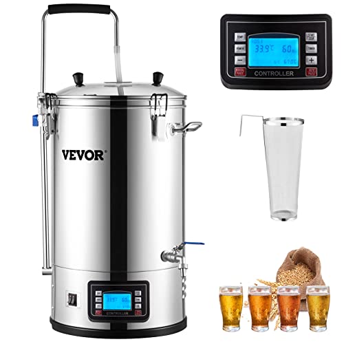 VEVOR Elektrisches Brühsystem, 35 l Brühtopf, All-in-One Bierbrauer mit Pumpe, Kochgerät mit Panel, Auto/Manueller Modus 100-1800 W Leistung 25-100 ℃ Temperatur 1-180 Min Timer Rezeptspeicher von VEVOR