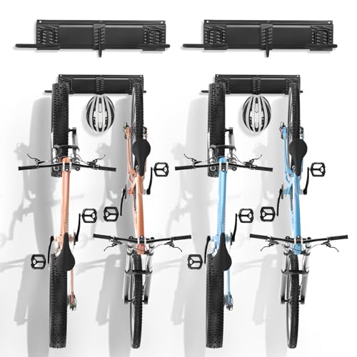 VEVOR Fahrradständer, 4 Fahrradständer und 2 Helmhaken, Wandhalterung für Fahrradaufbewahrung, Organizer für Zuhause und die Garage, anpassbar für verschiedene Fahrradgrößen, verstellbarer Halter, häl von VEVOR