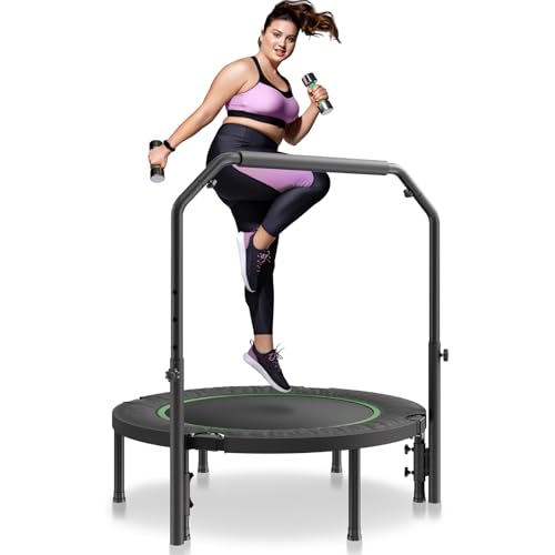 VEVOR Faltbares Mini-Trampolin Fitness-Rebounder 1027 mm, 150 kg belastbares Tainingstrampolin, Rebounder Sport Trampolin Gartentrampolin mit 4-stufig höhenverstellbarem Griff & 32 Federn von VEVOR