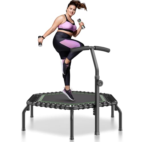 VEVOR Faltbares Mini-Trampolin Fitness-Rebounder 1384 mm 205 kg belastbares Tainingstrampolin, Rebounder Trampolin Gartentrampolin mit 3-stufig höhenverstellbarem Schaumstoffgriff & 44 Spanngurten von VEVOR