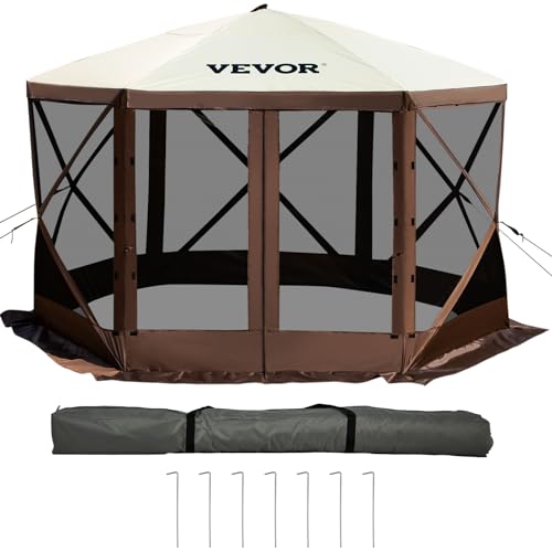 VEVOR Faltpavillon, 3,05 x 3,05 m, 6-seitiges Pop-up-Camping-Überdachungszelt mit Netzfenstern, tragbarer Tragetasche, Erdspießen, große gartenpavillon für Outdoor-Camping, Rasen und Hinterhof von VEVOR