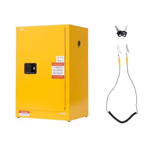 VEVOR Feuerlöschschrank feuerlöschfähiger brennbarer Lagerschrank (49,21 L) mit verstellbarem Regal, Feuerlöschschränke aus kaltgewalztem & verzinktem Stahl, Gelb Schutzschrank Gefahrstoffschrank von VEVOR