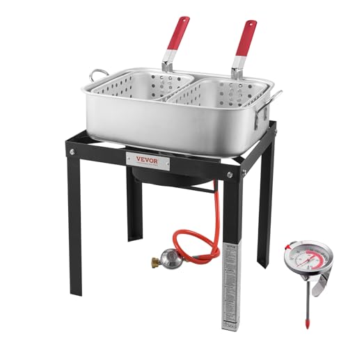 VEVOR Fisch Fritteuse Flügelfritteuse Propan-Fischfritteusen-Set 13,27 L aus Aluminium, Meeresfrüchte-Topf Outdoor mit Thermometer, Siebkorb und 58000 BTU Propanbrennern, zum Kochen im Freien von VEVOR
