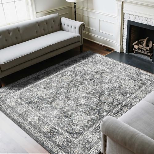 VEVOR Flächenteppich, 2439x3048 mm Kurzflor, waschbarer Wohnzimmerteppich, Rutschfester Teppich, Vintage-Stil, Innenmatte für Schlafzimmer, Wohnzimmer, Kinderzimmer, Eingangsbereich, Büro, Grau VEVOR Flächenteppich, 2439x3048 mm Kurzflor, waschbarer Wohnzimmerteppich, Rutschfester Teppich, Vintage-Stil, Innenmatte für Schlafzimmer, Wohnzimmer, Kinderzimmer, Eingangsbereich, Büro, Grau von VEVOR