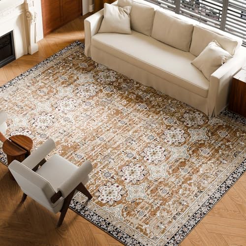 VEVOR Flächenteppich, 2743x3658 mm Kurzflor, waschbarer Teppich, Rutschfester Wohnzimmerteppich im Vintage-Stil, Innenmatte für Schlafzimmer, Wohnzimmer, Kinderzimmer, Büro, Braungrün VEVOR Flächenteppich, 2743x3658 mm Kurzflor, waschbarer Teppich, Rutschfester Wohnzimmerteppich im Vintage-Stil, Innenmatte für Schlafzimmer, Wohnzimmer, Kinderzimmer, Büro, Braungrün von VEVOR