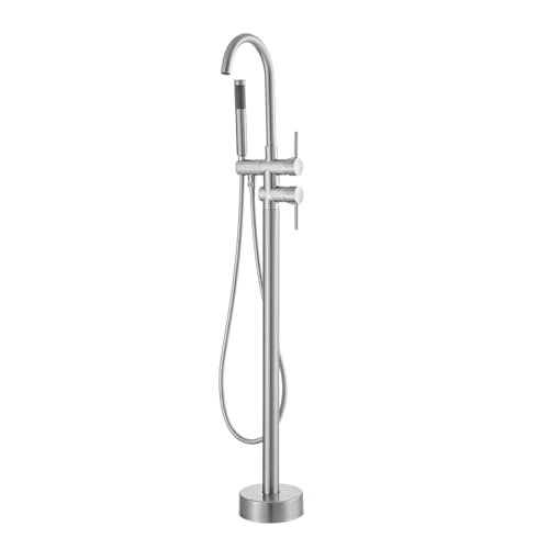 VEVOR Freistehende Badewannenarmatur mit Handbrause, Klassisch Badewannen Armaturen Set Rund, Silberner Badewannenhahn 1,61 GPM Durchfluss, Messing Wasserhahn Duschsystem Duscharmatur von VEVOR